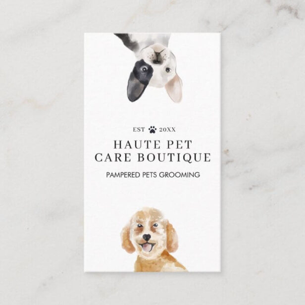 Peeking Bull Dog & Goldendoodle Watercolor Dogs Pet Care Grooming & Salon Business Card
