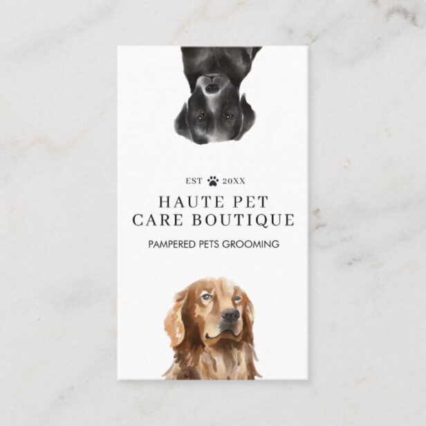 Peeking Watercolor Golden Retriever and black Labrador Pet Care Grooming & Salon Business Card