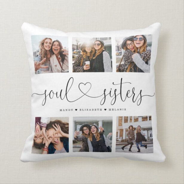 Soul Sisters Script Best Friends Photo Collage Throw Pillow