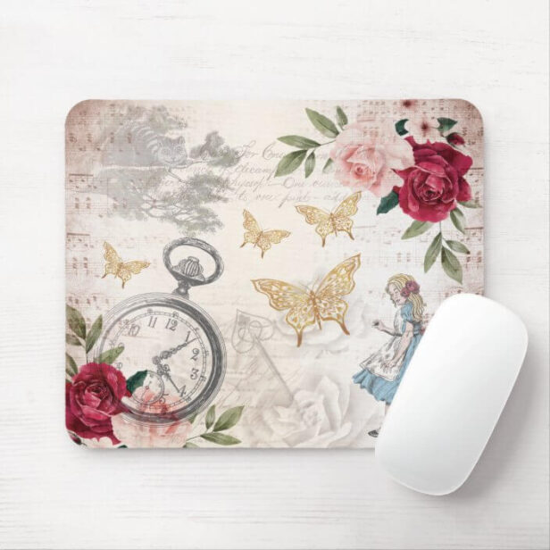 Vintage Alice In Wonderland Collage Decoupage Mouse Pad