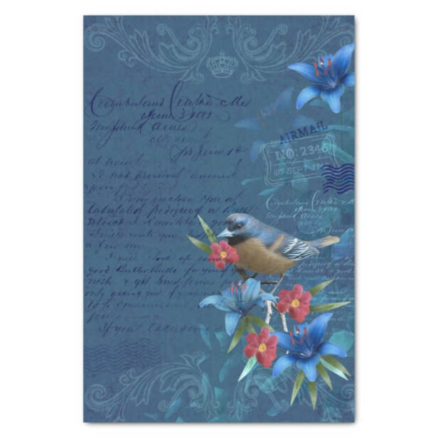 Vintage Arboretum Bird & Lilly Floral Decoupage Tissue Paper