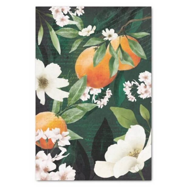 Vintage Orange Fruit Tree Orchard & Floral Blossom Tissue Paper