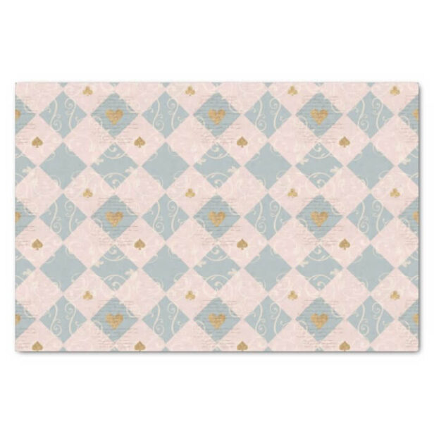 Vintage Pink Blue Checkerboard Playing Card Suits Tissue Paper