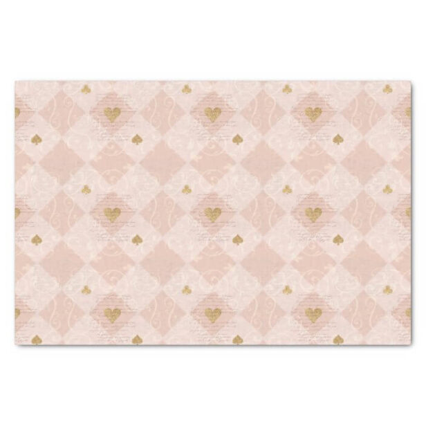 Vintage Pink Checkerboard & Playing Card Suits Tissue Paper