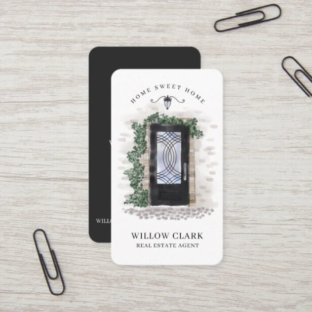 Watercolor Stone Black Iron Door Real Estate Agent Business Card