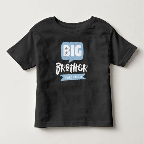 Big Brother Baby Announcement Name & Monogram Toddler Black T-shirt