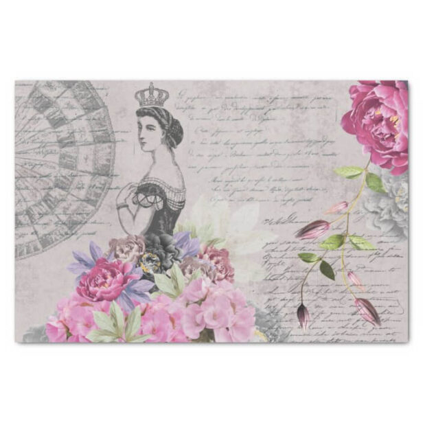Royal Vintage Woman Fashion Florals & Handwriting Tissue Paper