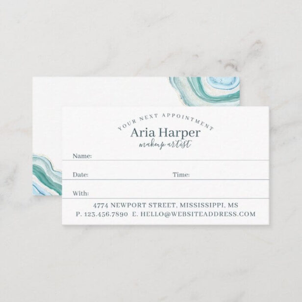 Elegant Mint Green Geode Gold Glitter Agate Appointment Card