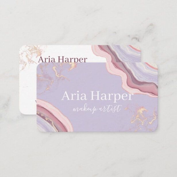 Elegant Pink & Purple Geode Gold Glitter Agate Business Card