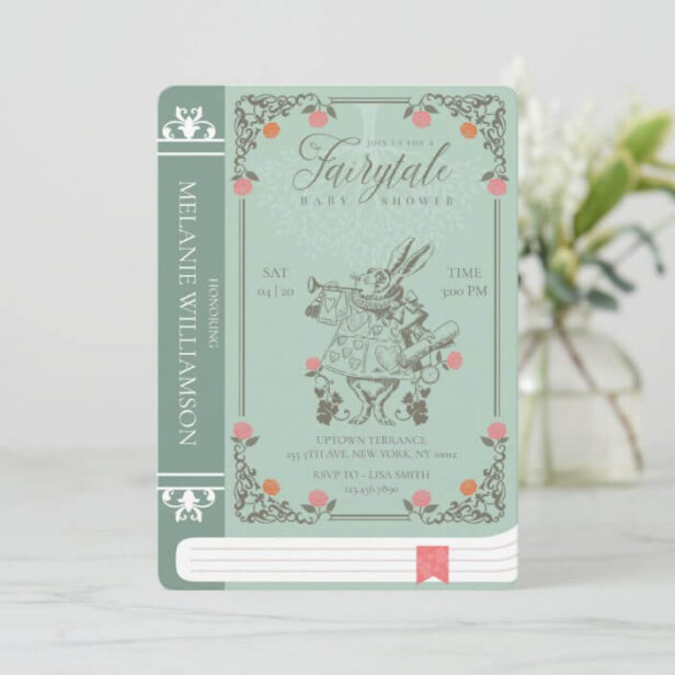 Fairytale Vintage Alice In Wonderland Green Book Invitation
