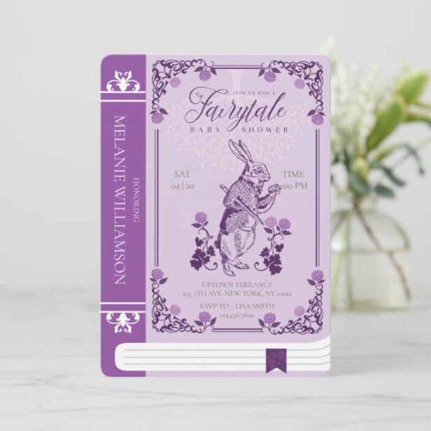 Fairytale Vintage Alice In Wonderland Purple Book Invitation