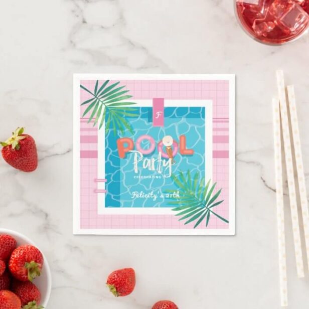 Fun Tropical Pink & Blue Tropical Pool Party Napkins