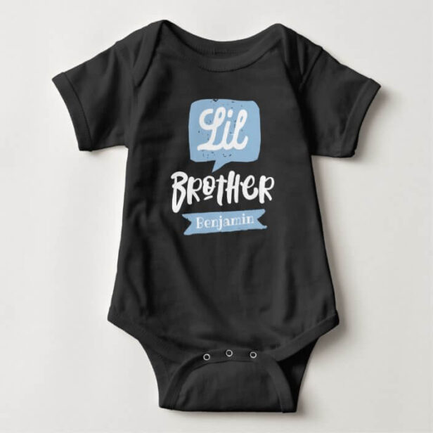 Little Brother Baby Announcement Name & Monogram Baby Black Bodysuit