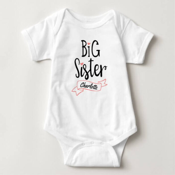Big Sister Baby Announcement Name & Monogram White Baby Bodysuit