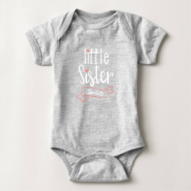 Little Sister Baby Announcement Name & Monogram Baby Grey Bodysuit