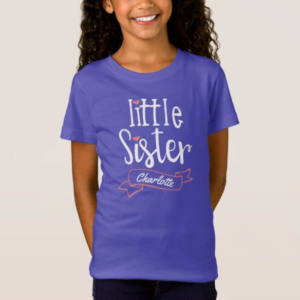 Little Sister Baby Announcement Name & Monogram Purple T-Shirt