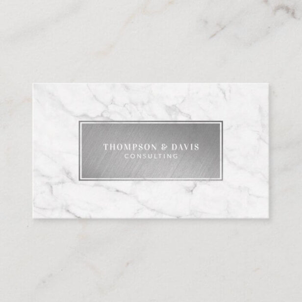 Minimal & Modern White Marble Silver Nameplate Business Card