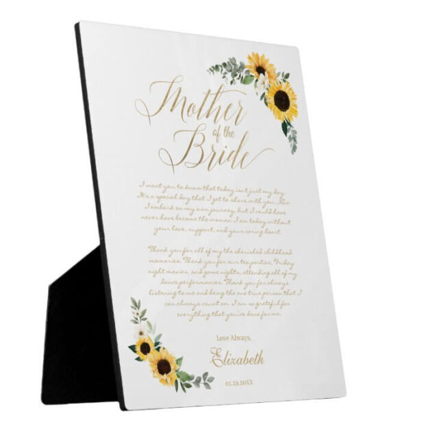 Mother of The Bride Sunflowers Message from Bride Plaque