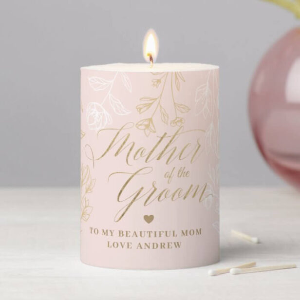 Mother of the Groom | Pink Floral Pattern Wedding Pillar Candle