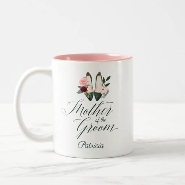 Mother of the Groom | Watercolor Floral High Heels Two-Tone Coffee Mug