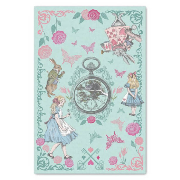 Vintage Alice In Wonderland Fairytale Decoupage Blue Tissue Paper