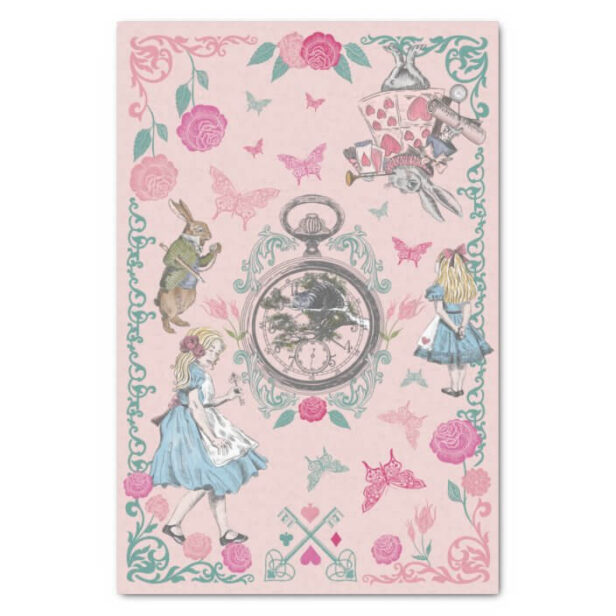 Vintage Alice In Wonderland Fairytale Decoupage Pink Tissue Paper