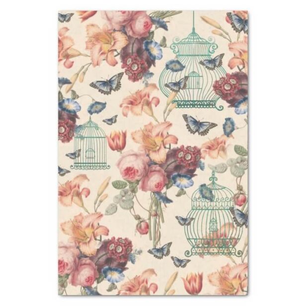 Vintage Birdcages, Butterflies & Floral Decoupage Tissue Paper