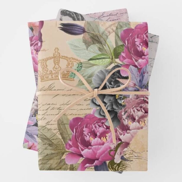 Vintage Ladies Fashion Flower Garden Handwriting Wrapping Paper Sheets