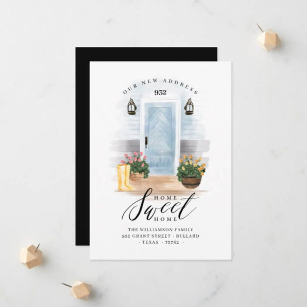 We've Moved Blue Chic Country Watercolor Blue Door Announcement