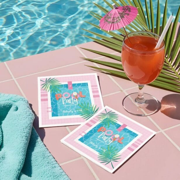 Fun Tropical Pink & Blue Tropical Pool Party Napkins