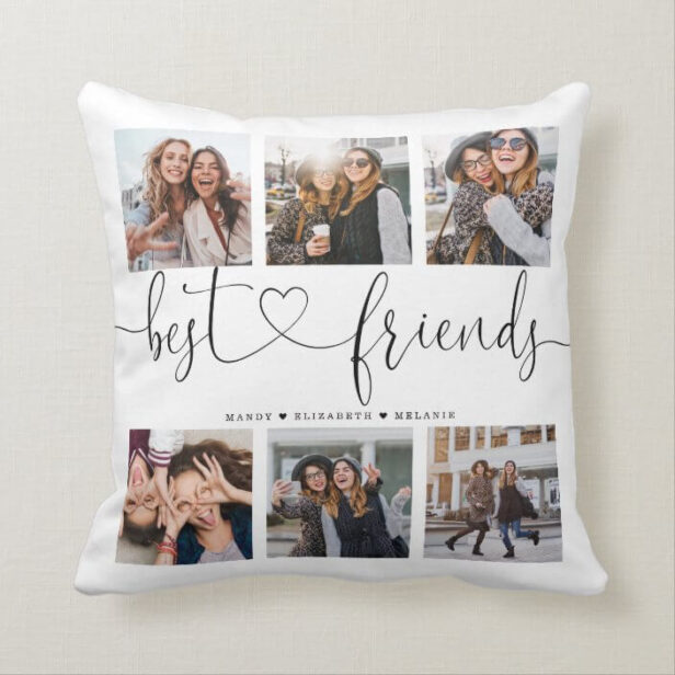 Best Friends Script Gift For Friends Photo Collage Throw Pillow