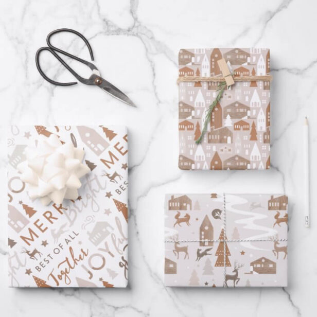 Cozy Village & Woodland Animals Christmas Message Wrapping Paper Sheets
