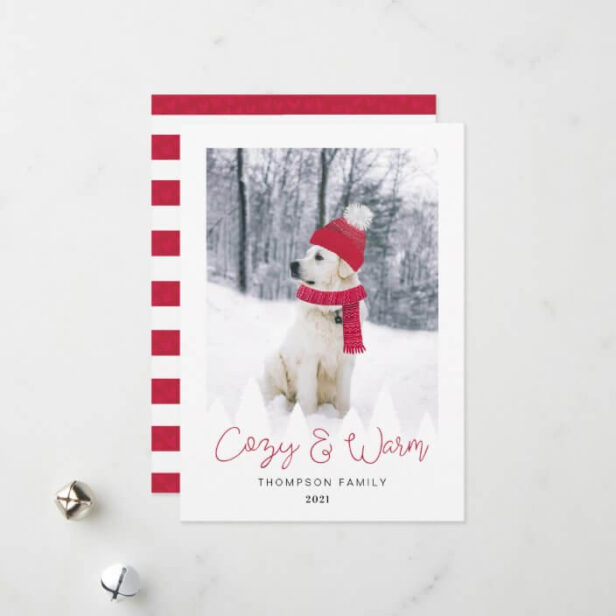 Cozy & Warm Family & Pet Photo Winter Hat & Scarf Holiday Card