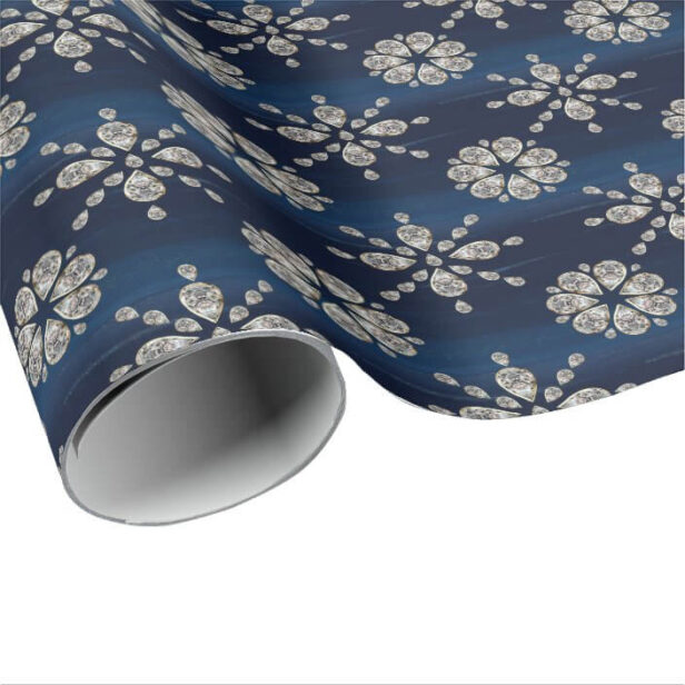 Elegant Navy Blue Watercolor Jewels Snowflakes Wrapping Paper