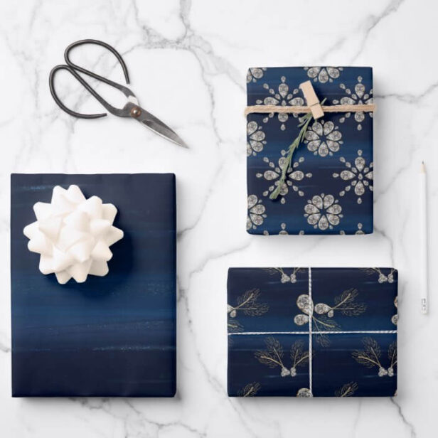 Elegant Navy Watercolor Ink & Golden Jewels Wrappi Wrapping Paper Sheets