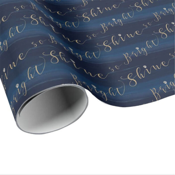 Elegant Navy Watercolor & Jewels Shine So Bright Wrapping Paper