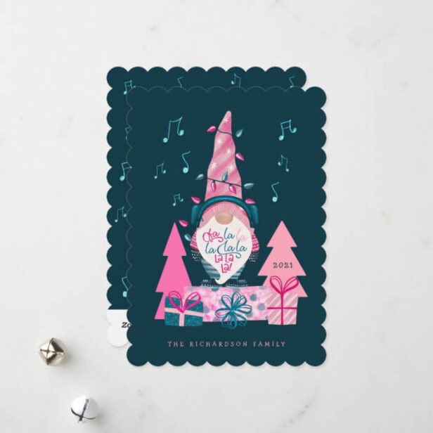 Fa La La Fun Bright Christmas Carolling Gnome Holiday Card