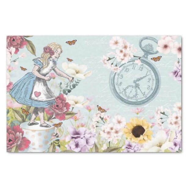 Fantasy Alice In Wonderland Magical Floral Meadow Tissue Paper