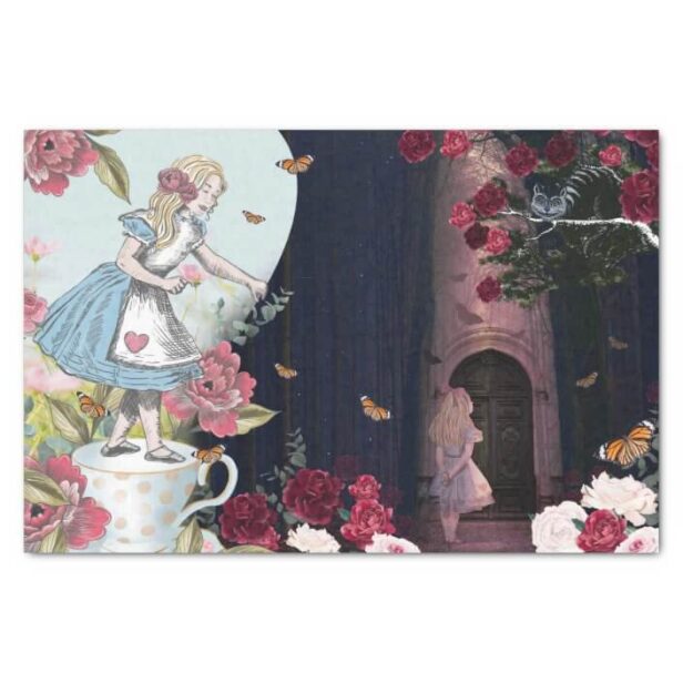 Fantasy Alice In Wonderland Magical Forest & Roses Tissue Paper