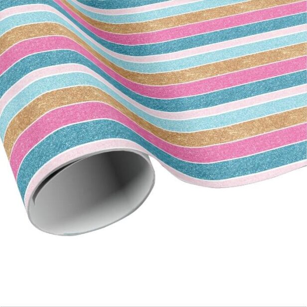 Fun Colorful Rainbow Stripe Faux Glitter Sparkle Wrapping Paper