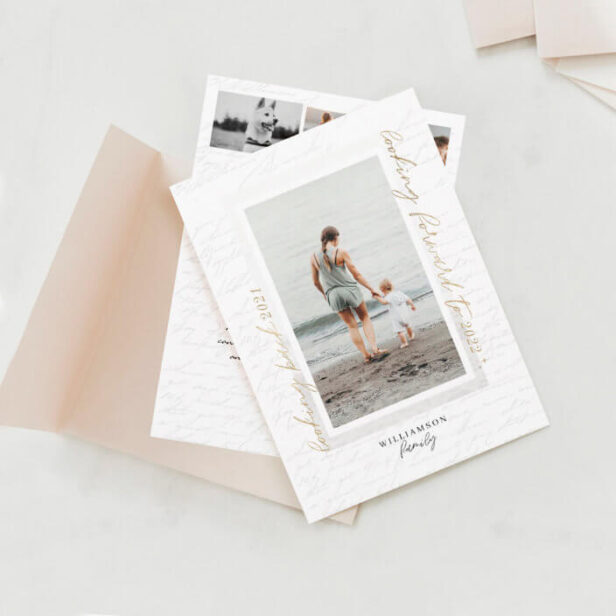Handwritten Year in Review Letter Scrapbook Photos Portrait Holiday Card