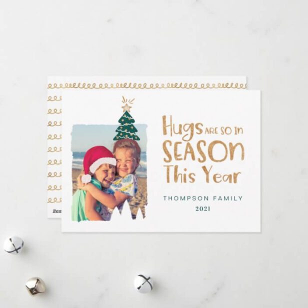 Hugs Are Season Christmas Tree & Santa Hat Photo Holiday Card