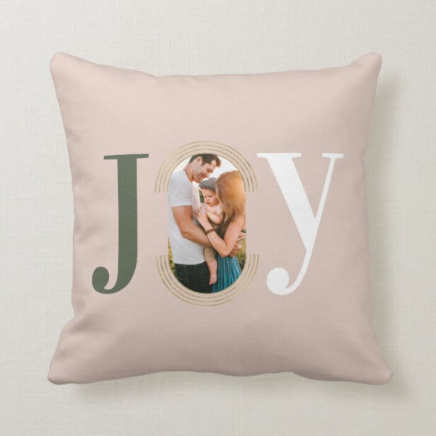 Joy & Love Modern Type Geometric Family Photo Pink Throw Pillow