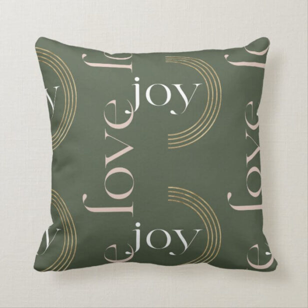 Joy Love Modern Type Geometric Family Photo Green Throw Pillow