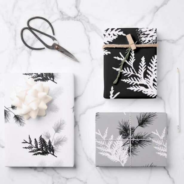 Minimal Festive Cedar Leaf Pine Needles & Pinecone Wrapping Paper Sheets