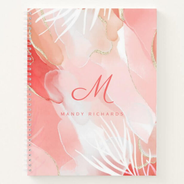Modern Abstract Gold, Pink & Red Watercolor Ink Notebook