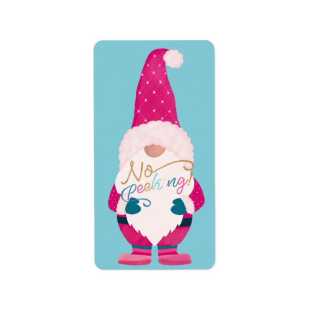 No Peeking Cute Fun Christmas Santa Gnome Label