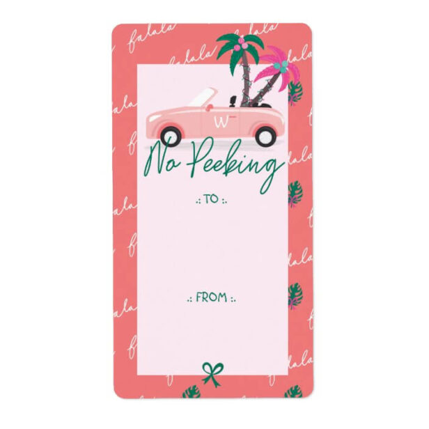 No Peeking Tropical Christmas Pink Convertible Label