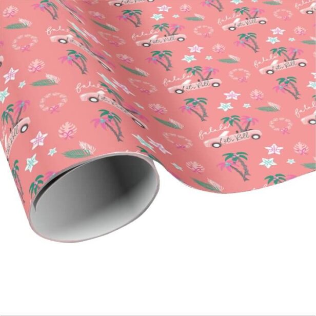 Tropical Christmas Fala Lets Roll Pink Convertible Wrapping Paper