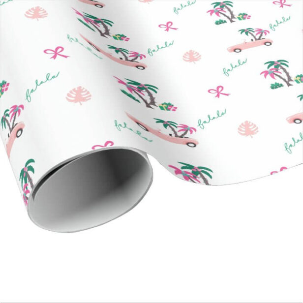 Tropical Christmas Fala Lets Roll Pink Convertible White Wrapping Paper